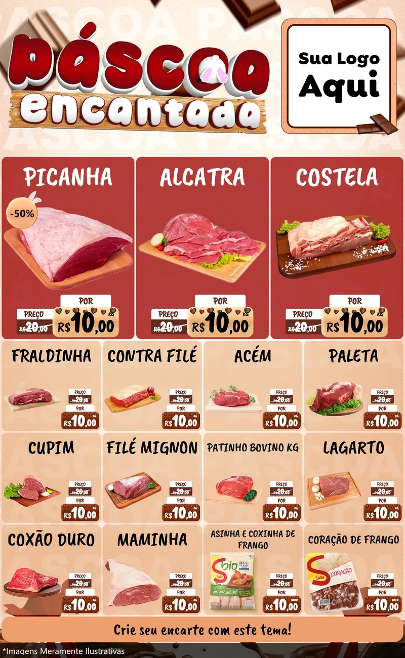 Modelo de Encarte para Encarte Grande com o tema Páscoa Encantada para Açougue