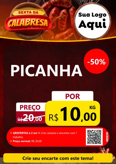 Modelo de Cartaz para Cartaz A4 Vertical com o tema Sexta da Calabresa para Açougue