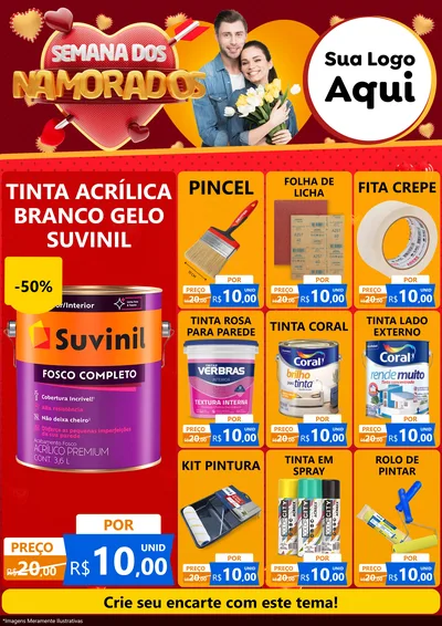 Modelo de Encarte para Encarte A4 Vertical com o tema Semana dos Namorados para Tintas e Ferramentas