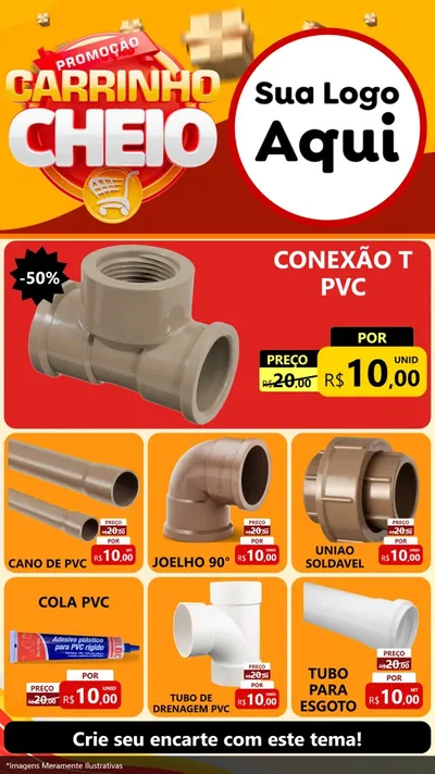Modelo de Rede Social para Stories com o tema Promoção carrinho cheio para Tubos e conexões