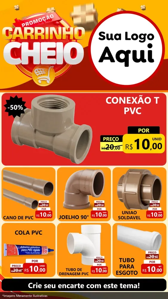 Modelo de Rede Social para Stories com o tema Promoção carrinho cheio para Tubos e conexões