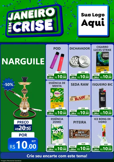 Modelo de Encarte para Encarte A4 Vertical com o tema Janeiro Sem Crise para Tabacaria