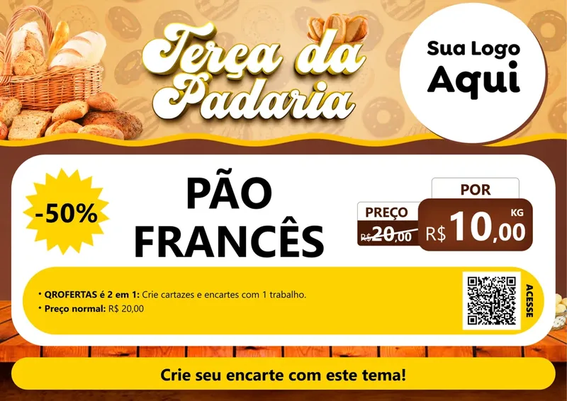 Modelo de Cartaz para Cartaz A4 Horizontal com o tema Terça da Padaria para Padaria
