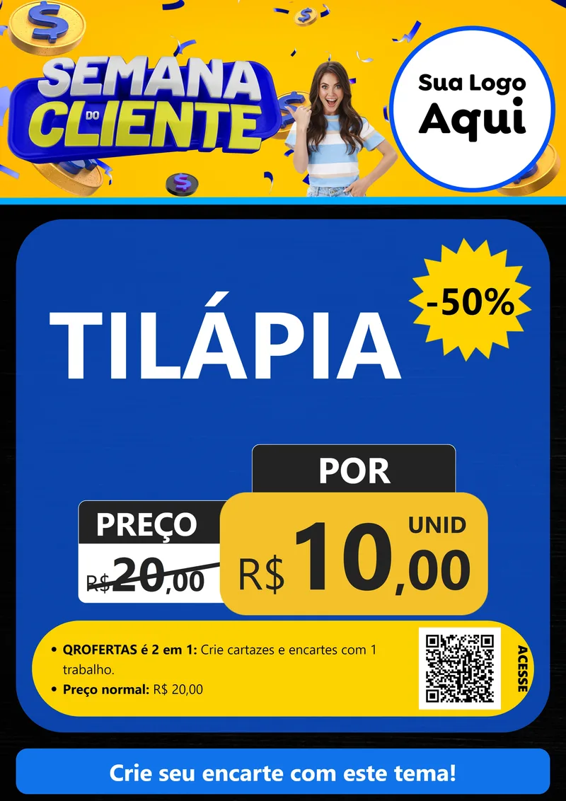 Modelo de Cartaz para Cartaz A4 Vertical com o tema Semana do Cliente para Peixaria