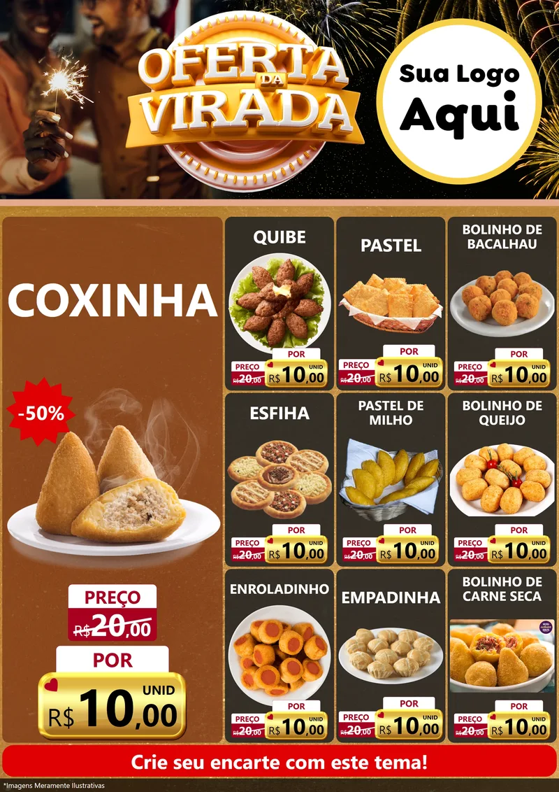 Modelo de Encarte para Encarte A4 Vertical com o tema Oferta da Virada para Salgadaria