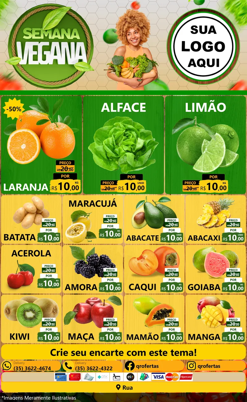 Modelo de Encarte para Encarte Grande com o tema Semana Vegana para Hortifrúti