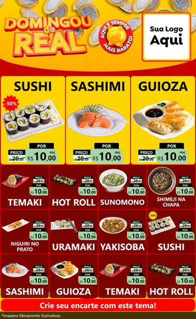 Modelo de Encarte para Encarte Grande com o tema Domingou do Real para Comida japonesa