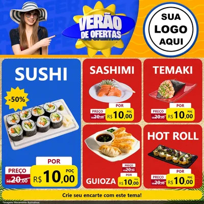 Modelo de Rede Social para Feed Facebook com o tema Verão de Ofertas para Comida japonesa