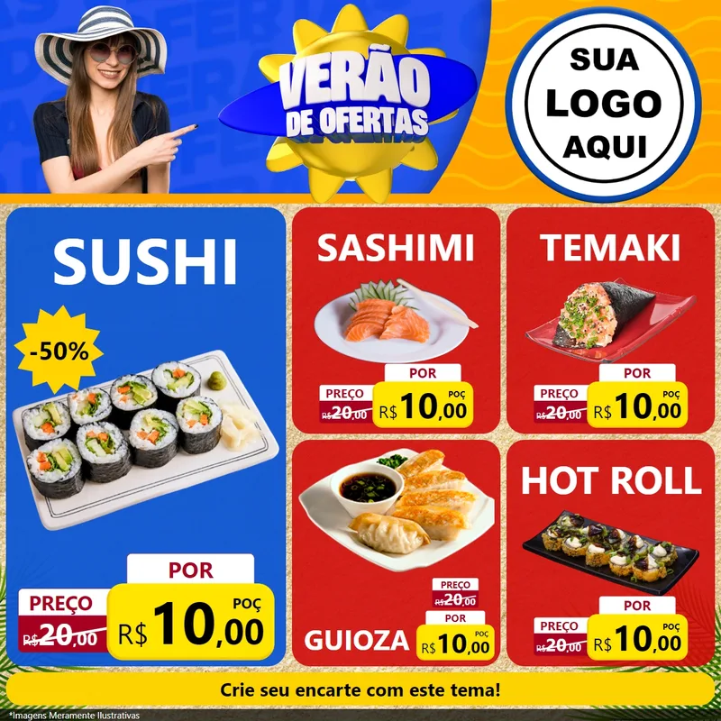 Modelo de Rede Social para Feed Facebook com o tema Verão de Ofertas para Comida japonesa