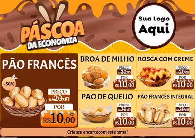 Modelo de Encarte para Encarte A4 Horizontal com o tema Páscoa da Economia para Padaria