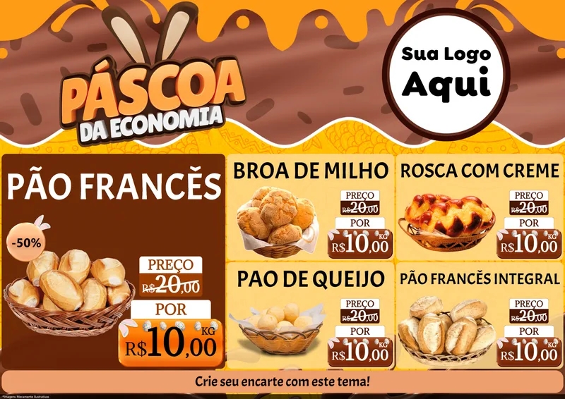 Modelo de Encarte para Encarte A4 Horizontal com o tema Páscoa da Economia para Padaria
