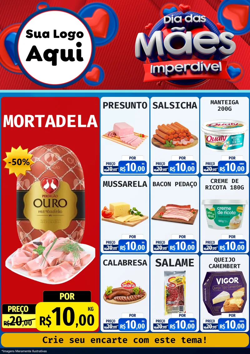 Modelo de Encarte para Encarte A4 Vertical com o tema Dia Das Mães Imperdível para Frios e Laticínios