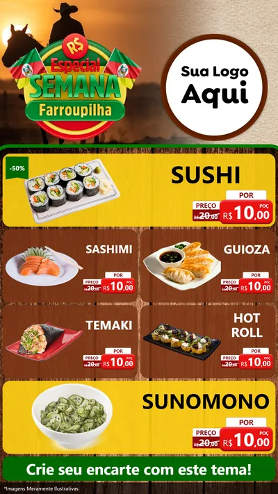 Modelo de TV para TV Vertical com o tema Especial Semana Farroupilha para Comida japonesa