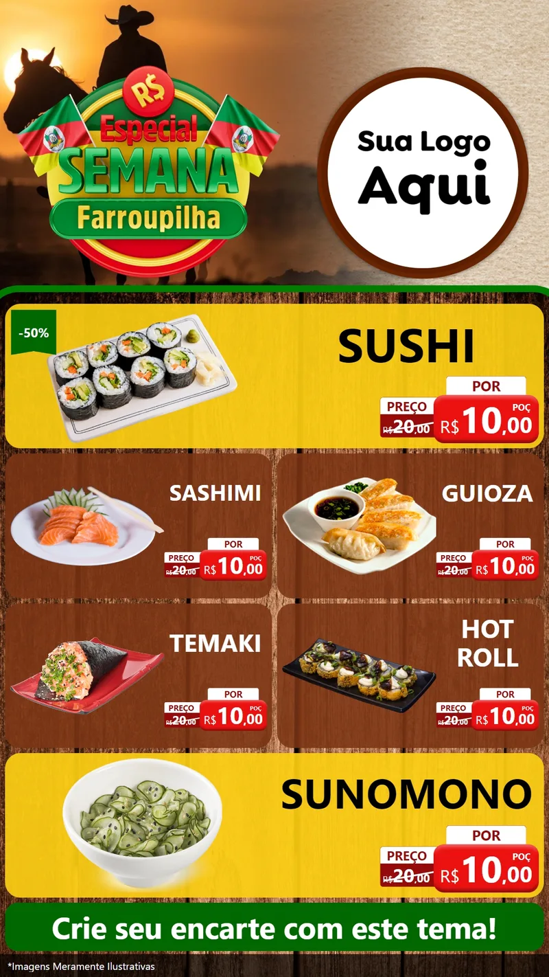 Modelo de TV para TV Vertical com o tema Especial Semana Farroupilha para Comida japonesa