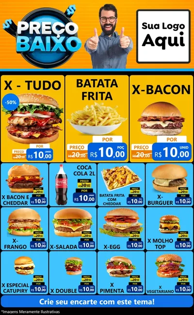 Modelo de Encarte para Encarte Grande com o tema Preço Baixo para Hamburgueria
