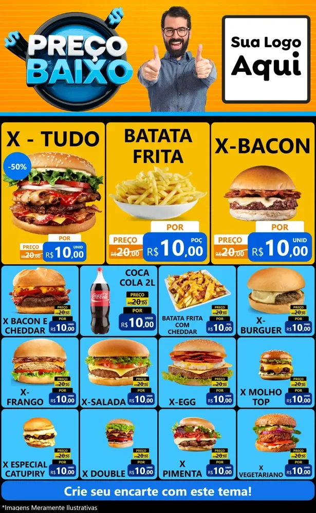 Modelo de Encarte para Encarte Grande com o tema Preço Baixo para Hamburgueria