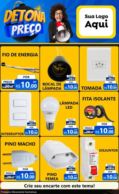 Modelo de Encarte para Encarte Grande com o tema Detona Preços para Materiais Elétricos