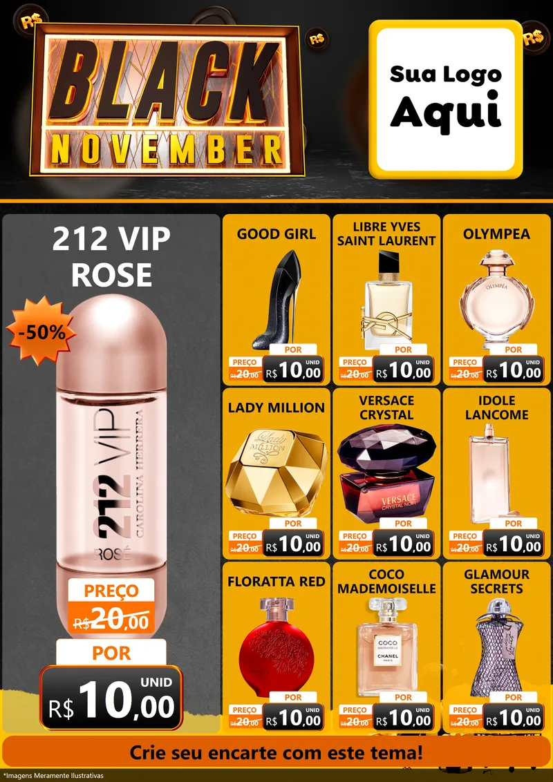 Modelo de Encarte para Encarte A4 Vertical com o tema Black November para Perfumes