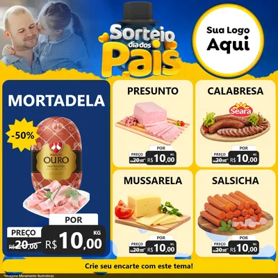 Modelo de Rede Social para Feed Facebook com o tema Sorteio Dia Dos Pais para Frios e Laticínios