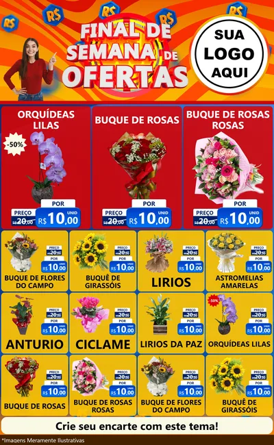 Modelo de Encarte para Encarte Grande com o tema Final de Semana de Ofertas para Floricultura e jardim