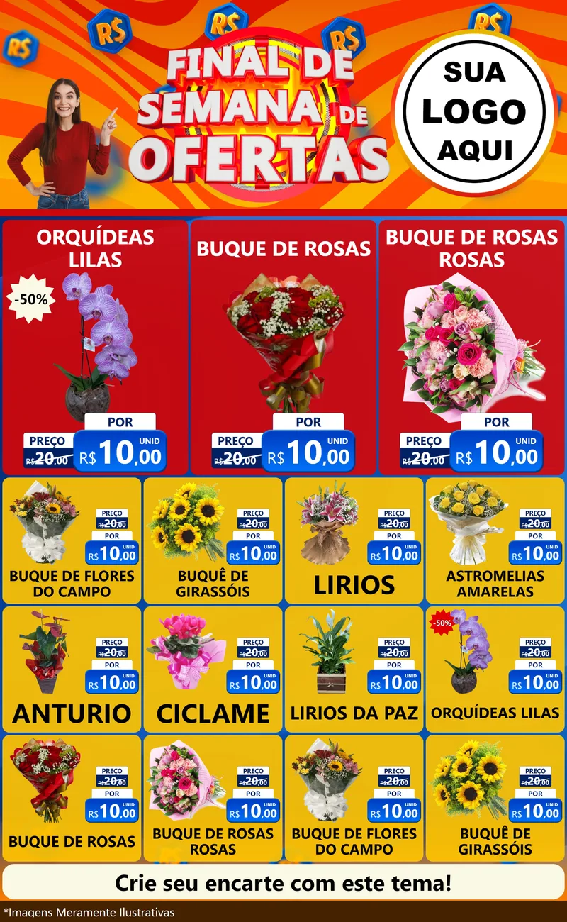 Modelo de Encarte para Encarte Grande com o tema Final de Semana de Ofertas para Floricultura e jardim