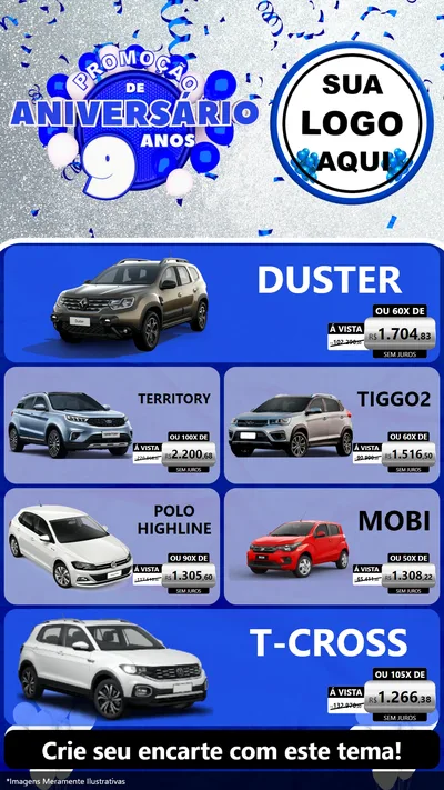 Modelo de TV para TV Vertical com o tema Promoção de Aniversário - 9 Anos para Concessionaria de Carros