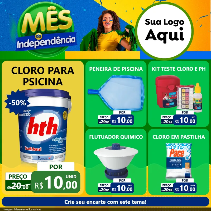 Modelo de Rede Social para Feed Facebook com o tema Mês da Independência para Produtos para Piscina