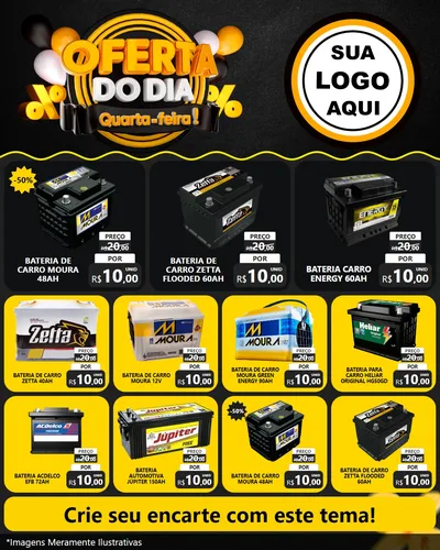 Modelo de Rede Social para Feed Instagram com o tema Oferta do Dia - Quarta Feira! para Baterias Elétricas