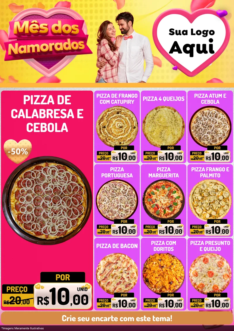 Modelo de Encarte para Encarte A4 Vertical com o tema Mês dos Namorados para Pizzaria