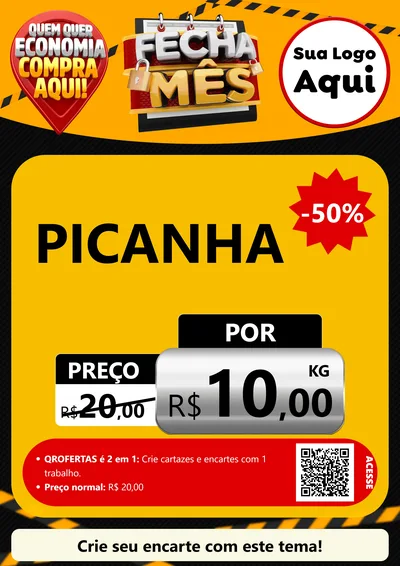 Modelo de Cartaz para Cartaz A4 Vertical com o tema Fecha Mês para Açougue