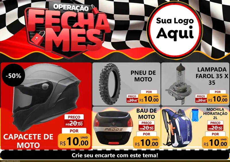 Modelo de Encarte para Encarte A4 Horizontal com o tema Operação Fecha Mês - Auto Moto para Moto peças