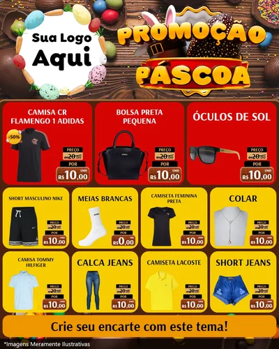 Modelo de Rede Social para Feed Instagram com o tema Promoção Páscoa para Roupas e acessórios