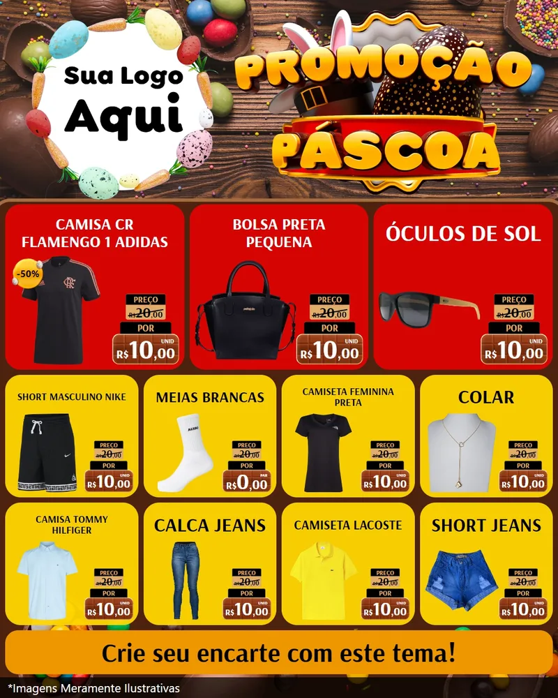 Modelo de Rede Social para Feed Instagram com o tema Promoção Páscoa para Roupas e acessórios