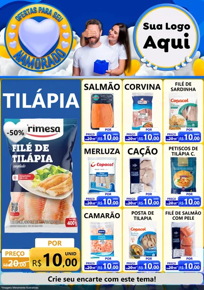 Modelo de Encarte para Encarte A4 Vertical com o tema Ofertas Para Seu Namorado para Peixaria