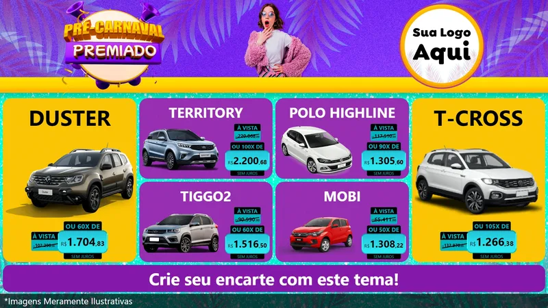 Modelo de TV para TV Horizontal com o tema Pré-Carnaval Premiado para Concessionaria de Carros