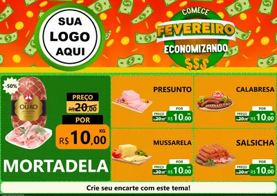 Modelo de Encarte para Encarte A4 Horizontal com o tema Comece Fevereiro Economizando para Frios e Laticínios
