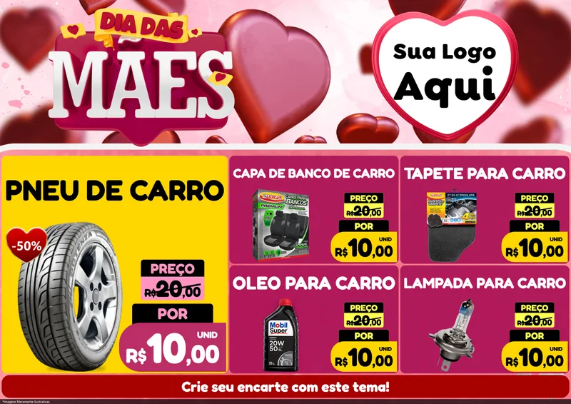 Modelo de Encarte para Encarte A4 Horizontal com o tema Dia Das Mães para Auto peças