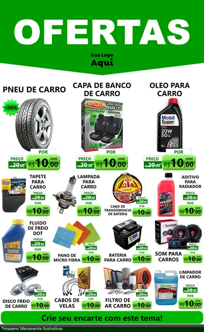 Modelo de Encarte para Encarte Grande com o tema Ofertas Verde Cartaz para Auto peças