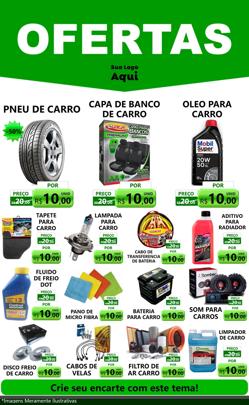 Modelo de Encarte para Encarte Grande com o tema Ofertas Verde Cartaz para Auto peças