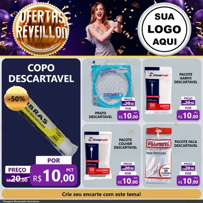 Modelo de Rede Social para Feed Facebook com o tema Ofertas de Réveillon para Embalagens