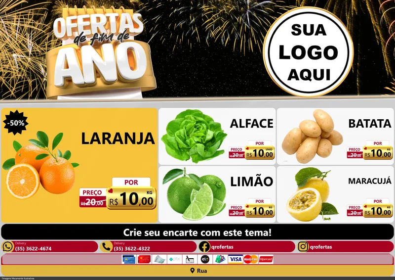 Modelo de Encarte para Encarte A4 Horizontal com o tema Ofertas de Fim de Ano para Hortifrúti