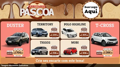 Modelo de TV para TV Horizontal com o tema Ofertas de Páscoa para Concessionaria de Carros
