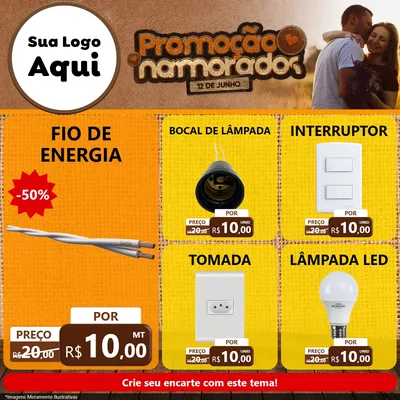 Modelo de Rede Social para Feed Facebook com o tema Promoção Namorados para Materiais Elétricos