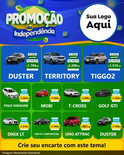 Modelo de Rede Social para Feed Instagram com o tema Promoção da Independência para Concessionaria de Carros