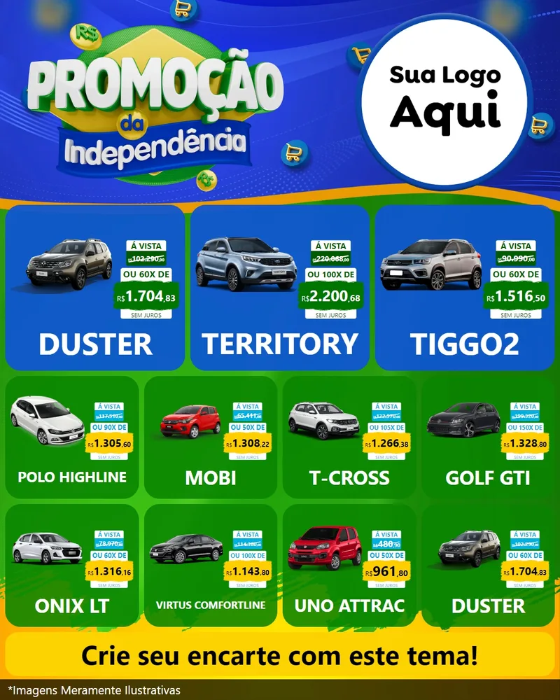 Modelo de Rede Social para Feed Instagram com o tema Promoção da Independência para Concessionaria de Carros
