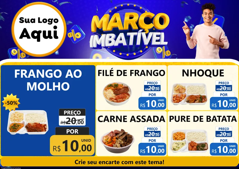Modelo de Encarte para Encarte A4 Horizontal com o tema Março Imbatível para Restaurante