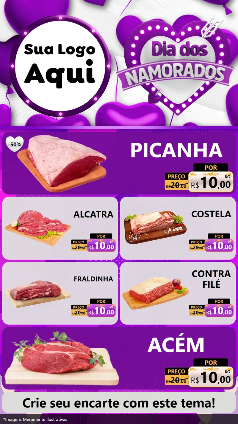 Modelo de TV para TV Vertical com o tema Dia dos Namorados para Açougue