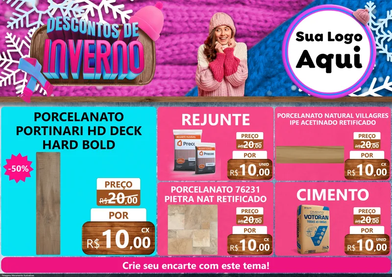Modelo de Encarte para Encarte A4 Horizontal com o tema Descontos de Inverno para Pisos e revestimentos