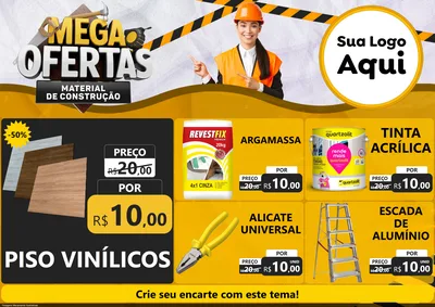 Modelo de Encarte para Encarte A4 Horizontal com o tema Mega Ofertas - Material de Construção para Material para Construção