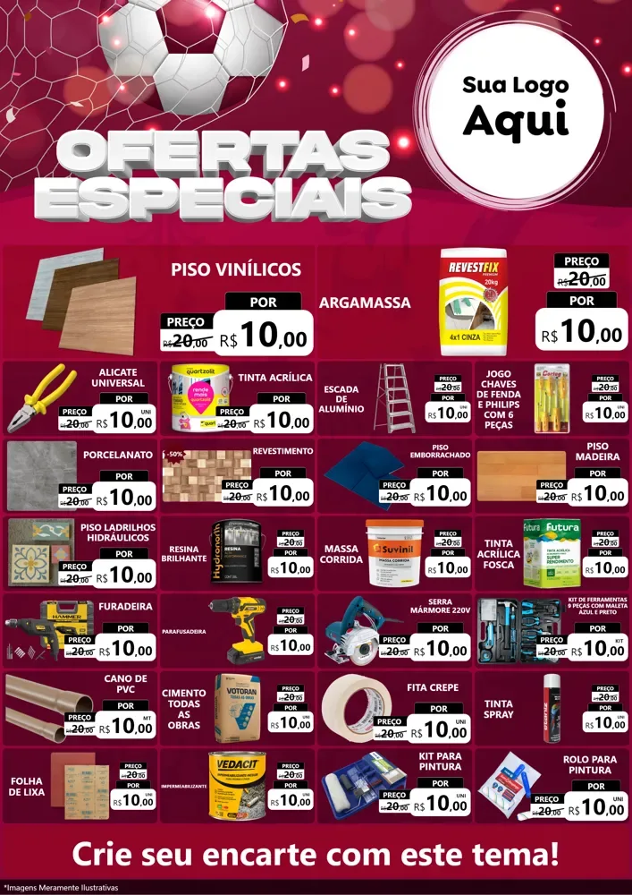 Modelo de Encarte para Encarte A4 Vertical com o tema Ofertas Especiais - Futebol para Material para Construção